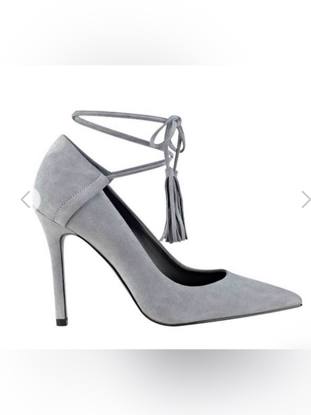 GUESS Suede Tassel Ankle-Tie Heels - Light Gray - Picture 4 of 15